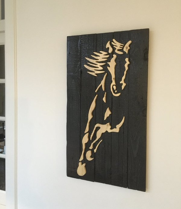 Houten wanddecoratie "Wandpaneel Paard"