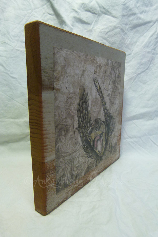 Houten wanddecoratie "Juichende schildpad", houten wandpaneel