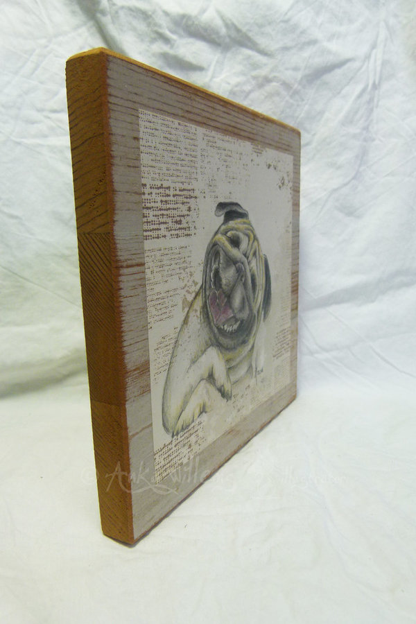 Houten wanddecoratie "Lachende Bulldog", houten wandpaneel