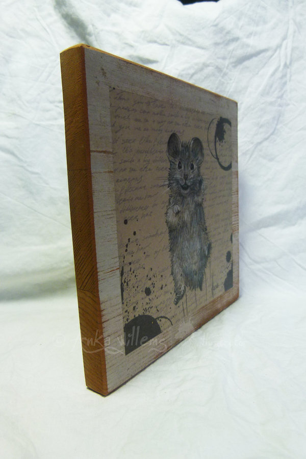 Houten wanddecoratie "Springende muis", houten wandpaneel