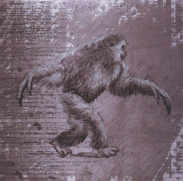 Houten wanddecoratie "Walking Monkey", houten wandpaneel