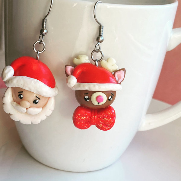 Kerstman en Rudolph oorbellen, fimoklei
