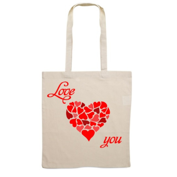 Katoenen tas met opdruk "Love you", Valentijn cadeau, Moederdag cadeau