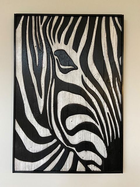 Houten wanddecoratie "Wandpaneel Zebra", Shou Sugi Ban, muurdecoratie