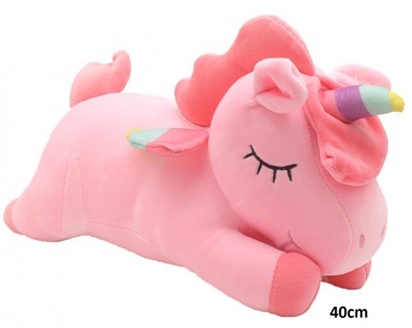 Unicorn knuffel roze/pink, liggend, 40 cm