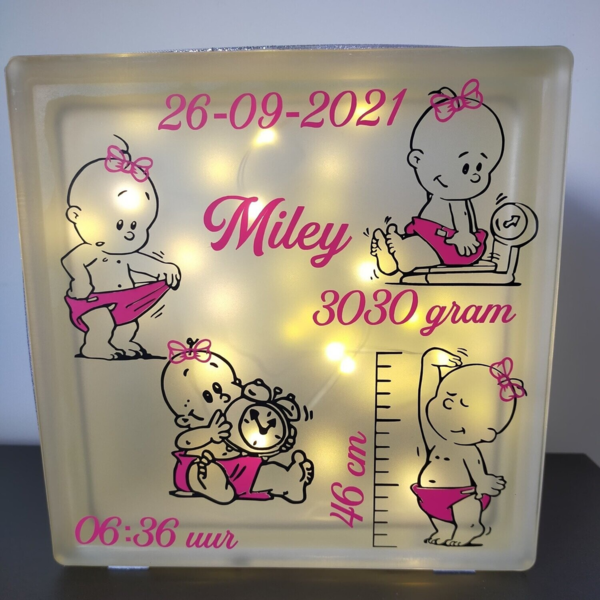 Geboortecadeau met naam "Glasblok met LED verlichting", kraamcadeau