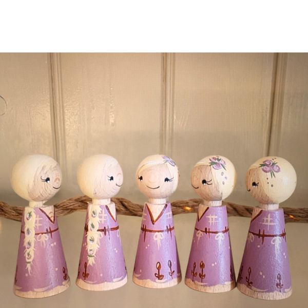 Peg Doll "Sprookje", roze houten popje, gelukspopje (per stuk)