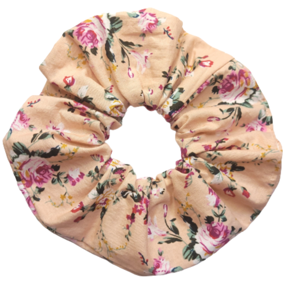 Scrunchie "Roze met bloemen", scrunchie katoen, xxl scrunchie