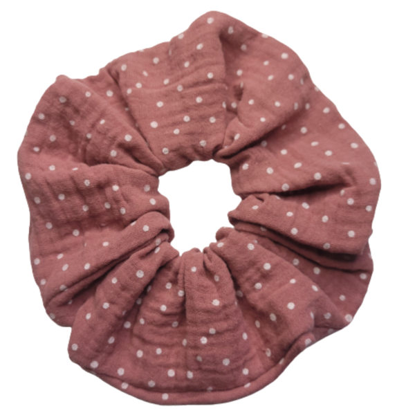 Scrunchie "Donker roze met stippen", scrunchie katoen, xxl scrunchie