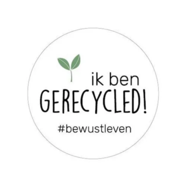 Cadeau sticker "Ik ben gerecycled!! #bewustleven" (set van 10), sluitsticker