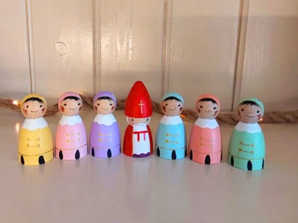 Peg Doll "Pietje", pastel houten popje, (per stuk) gelukspopje, schoencadeautje