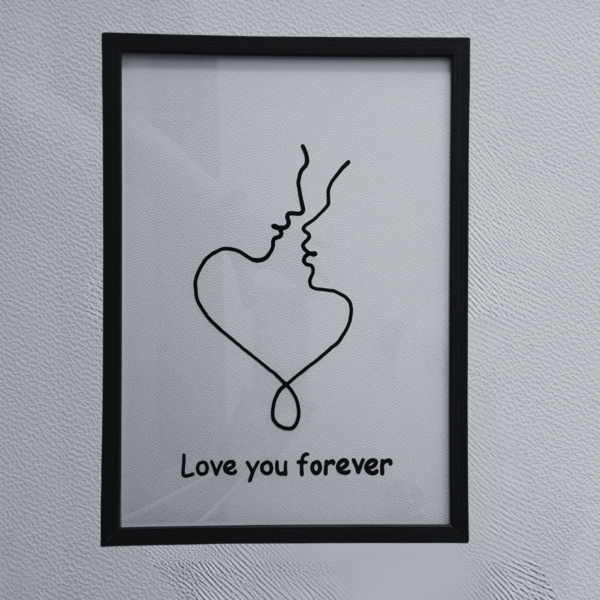 Lijntekening "Liefde", unieke lijntekening op glas, muurdecoratie