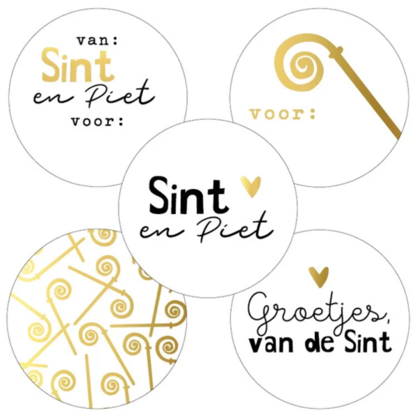 Cadeau stickers "Sinterklaas goud" (set van 5), Sinterklaas stickers