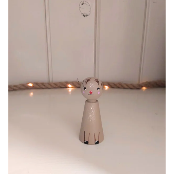 Peg Doll "Rudolph", houten popje, gelukspopje (per stuk), Kerst decoratie
