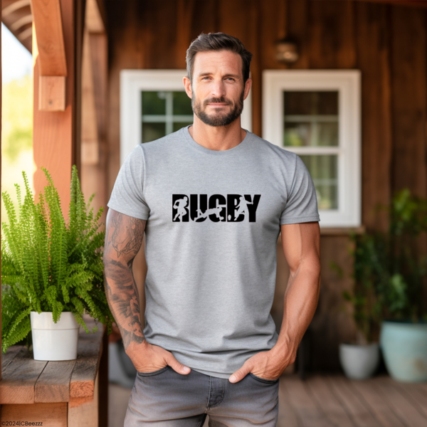 T-shirt heren grijs "Rugby" players, bedrukt t-shirt, Afrikaanse winkel, Rugby shirt